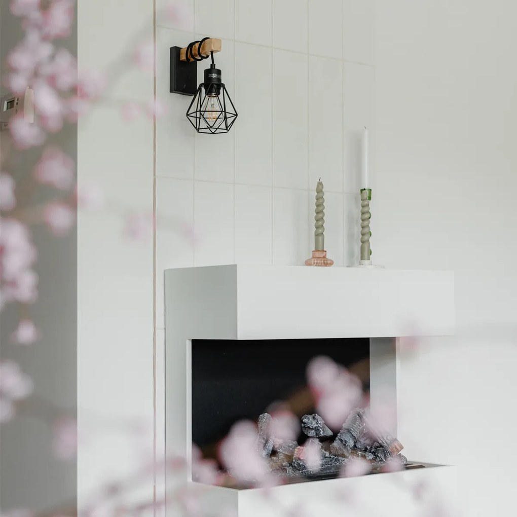 Inteligentné nástenné svietidlo čierne s drevom vrátane WiFi A60 - Chon