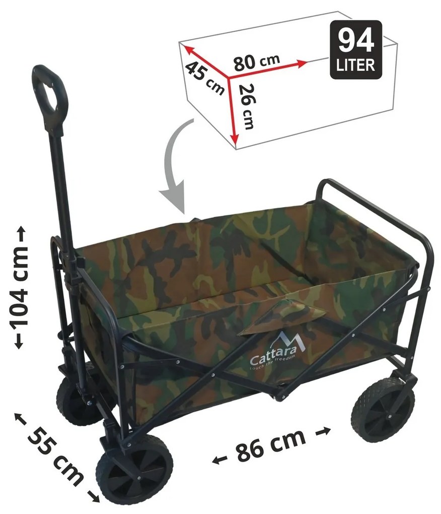 Cattara 13704 Kempingový vozík skladacie Trogir Army, 104 x 86 x 55 cm, M