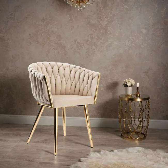 Jedálenská stolička COFTON zamatová, zlatá / béžová