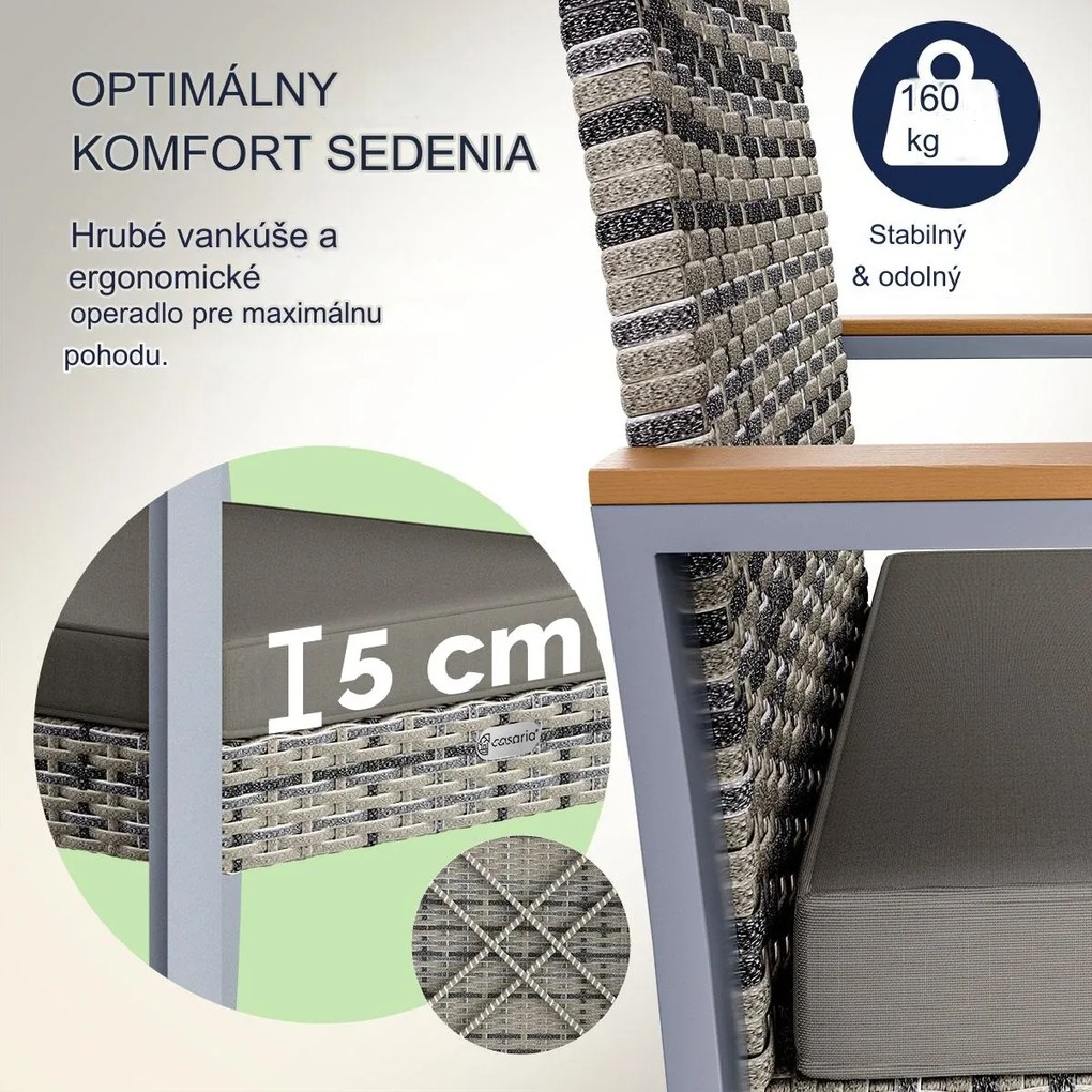 InternetovaZahrada Ratanový balkónový set 1+2 - šedá/drevo