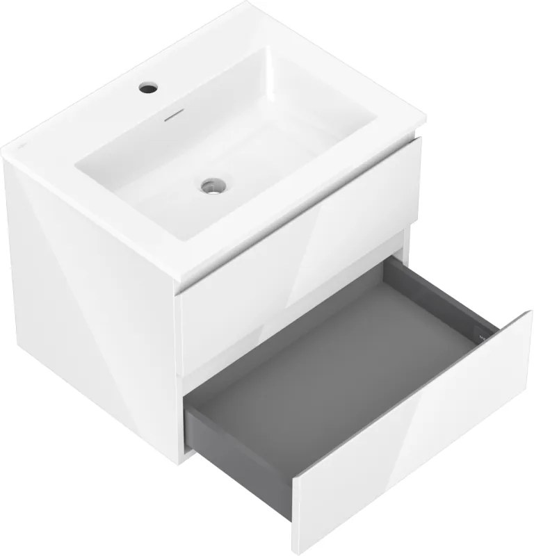 Mexen Orio, kúpeľňová skrinka 60 cm s umývadlom Otis, 2 zásuvky, biela lesklá, 91A10-06047-2-BFF00-W18M00