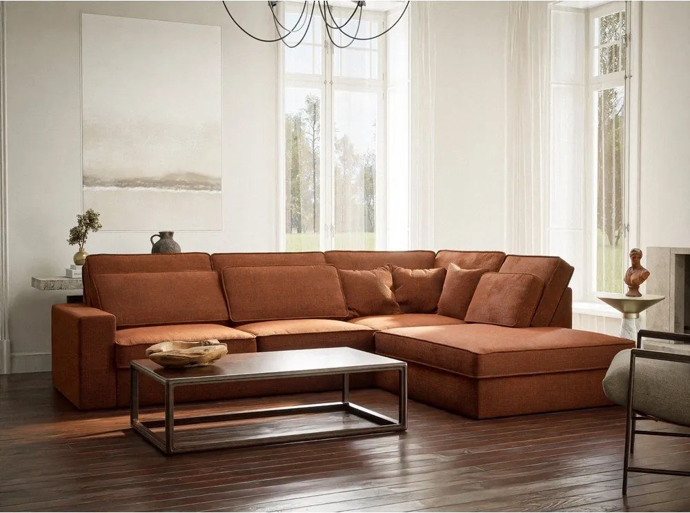 Ženilková rohová pohovka v medenej farbe (pravý roh/do L) Kirou – Maison de Rêve