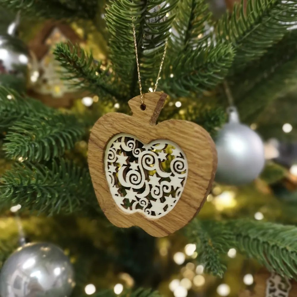 AMADEA Drevená ozdoba z masívu s vkladom - jablko s ornamentom 7 cm