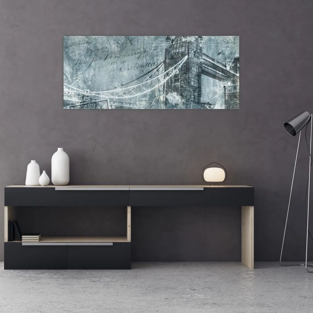 Obraz - Tower Bridge v chladných tónoch (120x50 cm)