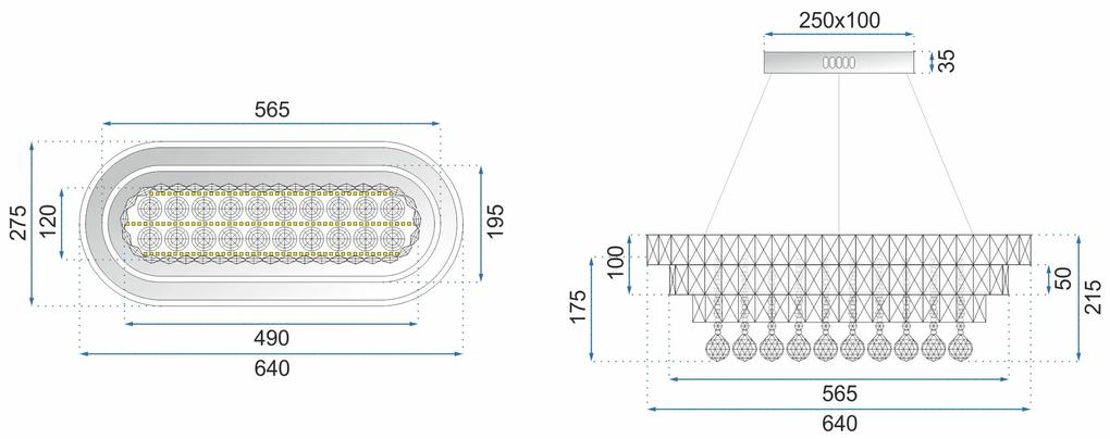 Toolight, Krištáľové závesné stropné svietidlo LED 102W + diaľkové ovládanie APP417-CP, chrómová, OSW-65015
