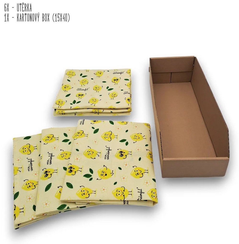 usporadejto.cz 6 ks vaflových kuchynských utierok + úložný box - CITRÓN