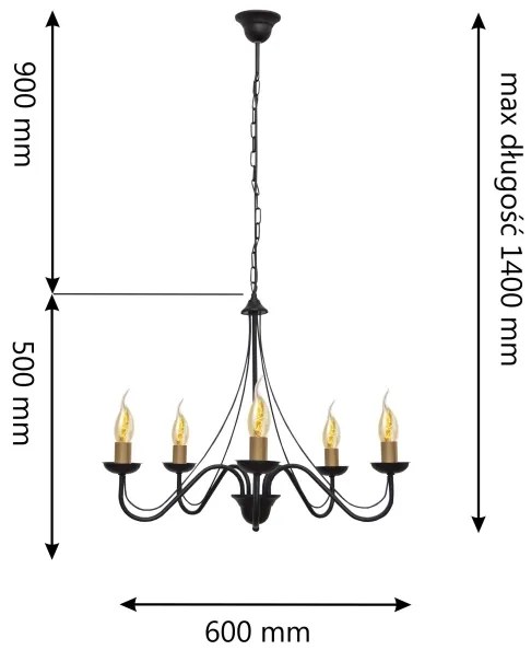 Luster na reťazi MALBO 5xE14/60W/230V