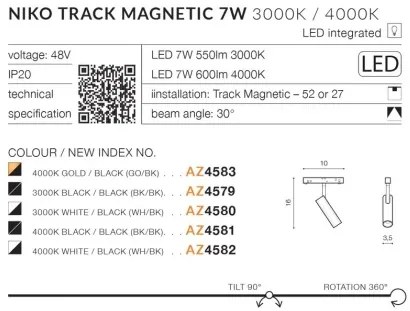LED svietidlo do lišty Alfa Niko Track Magnetic 7W 3000K zlaté/Bk