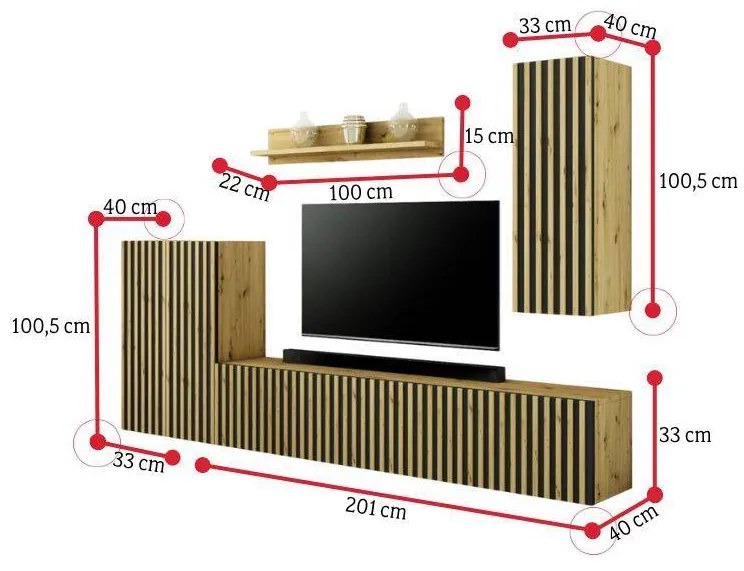 Obývacia stena MODERNA 2, dub artisan/čierna