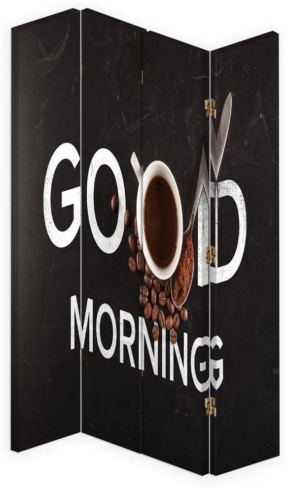 Ozdobný paraván Dobré ráno, káva - 145x170 cm, štvordielny, klasický paraván