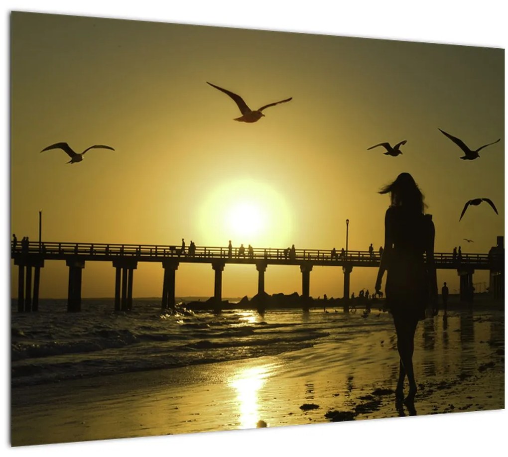 Sklenený obraz - Prechádzka po pláži (70x50 cm)