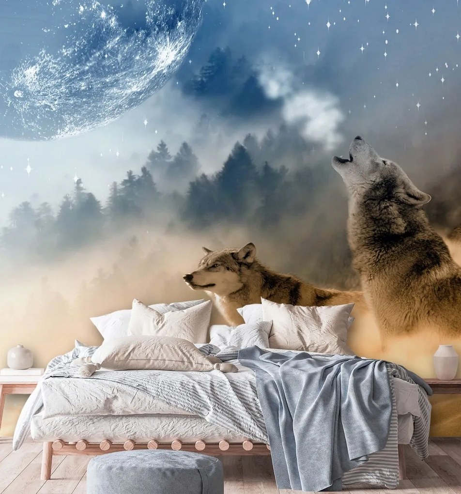 Fototapeta, Vytí vlků a měsíc - 150x150 cm