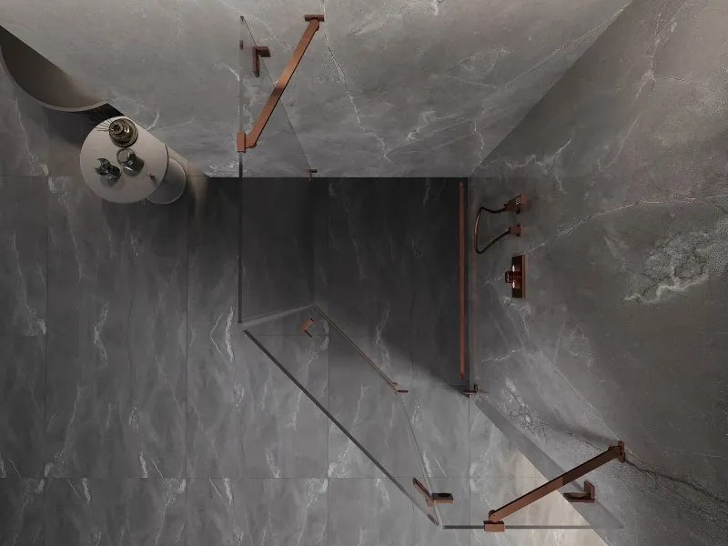 Mexen Lunar, pravý výklopný päťuholníkový sprchový kút 80 x 100 cm, 8mm číre sklo, profil ružové zlato, 831-080P-100L-60-00-P
