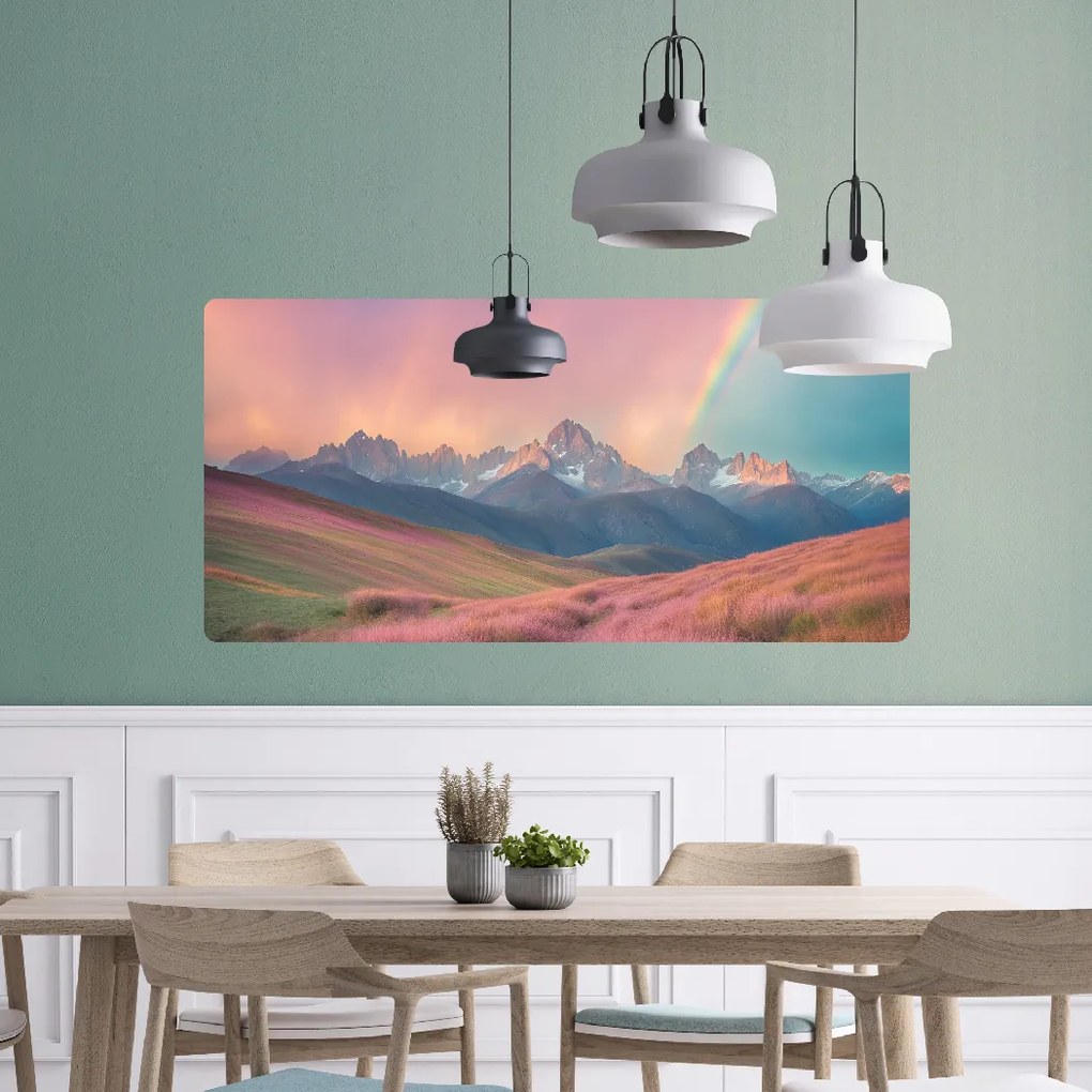 60x120cm Skalnaté hory s dúhou - textilná nálepka na stenu