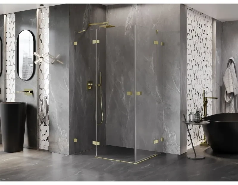 Mexen Lunar Duo, výklopný sprchový kút 115 x 90 cm, 8mm číre sklo, zlatý matný profil, 834-115L-090P-55-00