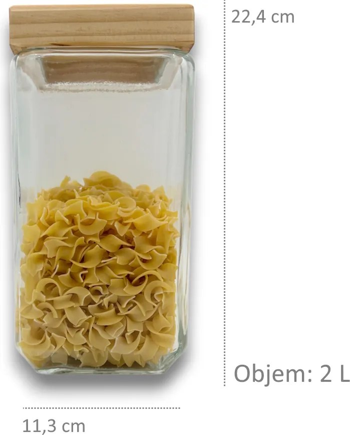 5Five® 2. akosť - Sklenená pevná dóza hranatá s dreveným vekom, 2l KWADR