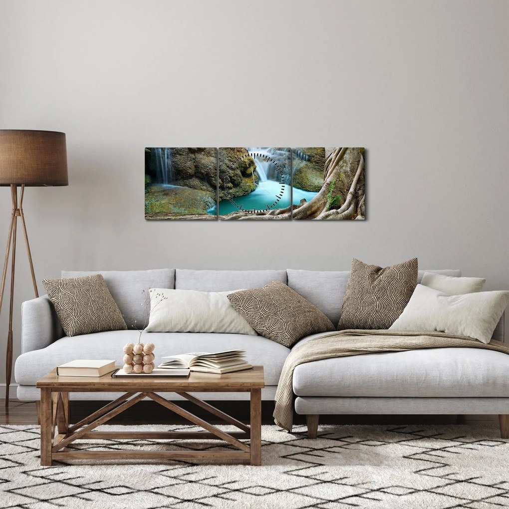 Obraz - Rieka s vodopádmi (s hodinami) (90x30 cm)