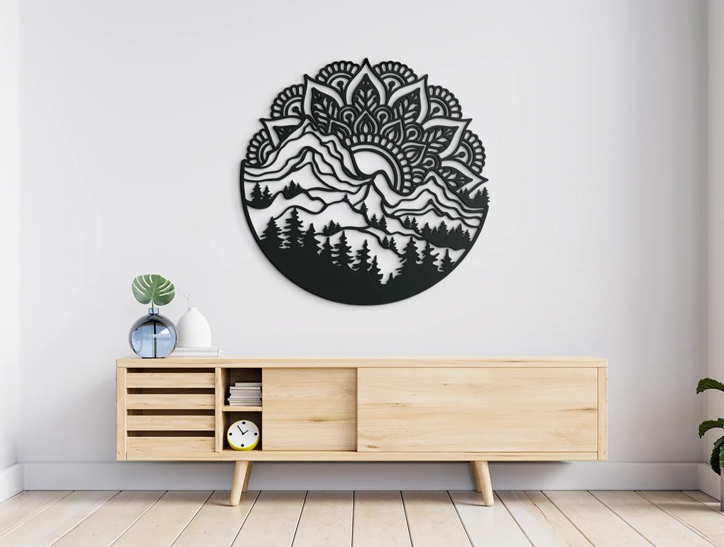 drevko Drevená mandala na stenu Východ Slnka Rozmer obrazu: 44,5 x 44 cm, Farba dekorácie: Čierna