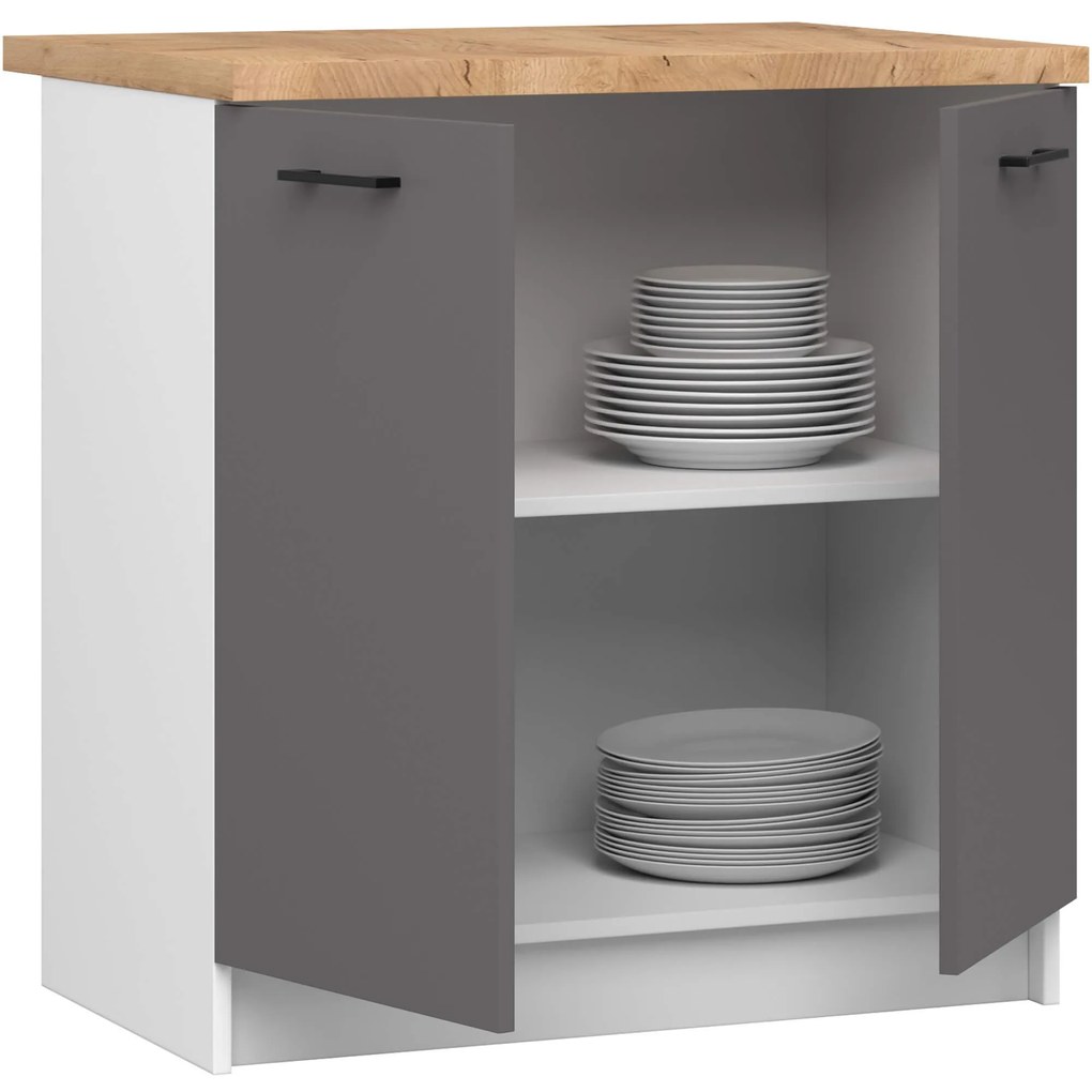 Kuchynská skrinka OLIVIE 80x85 cm matná biela/matná grafitovo šedá/dub prírodný