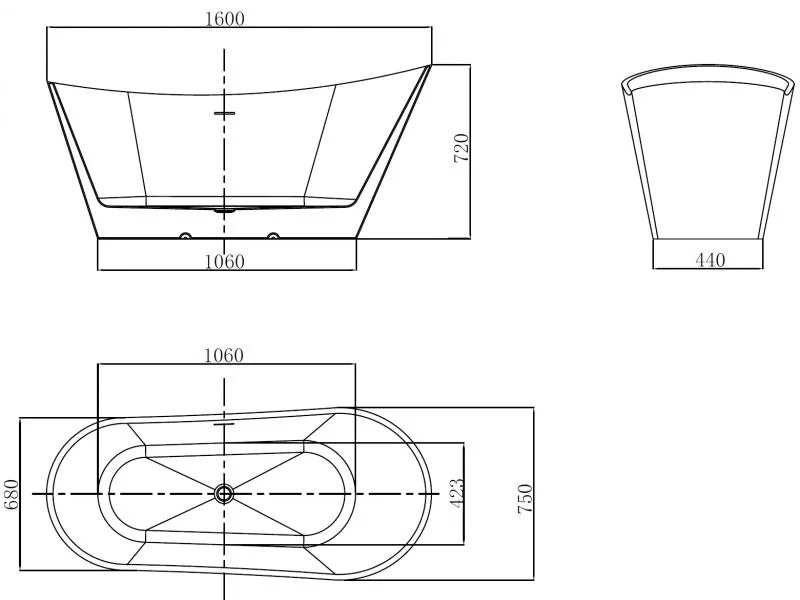 Mexen Dora, voľne stojaca vaňa 160 x 75 cm, biela, zlatý matný prepad, 52071607500-55