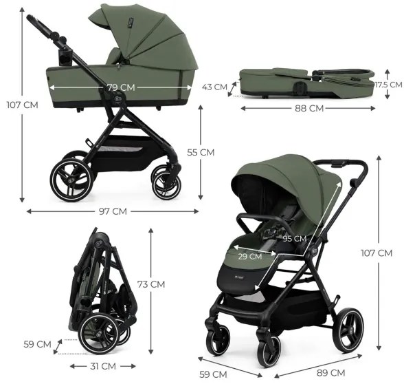 KINDERKRAFT SELECT - Kombinovaný kočík 2v1 YOXI Mystic zelená