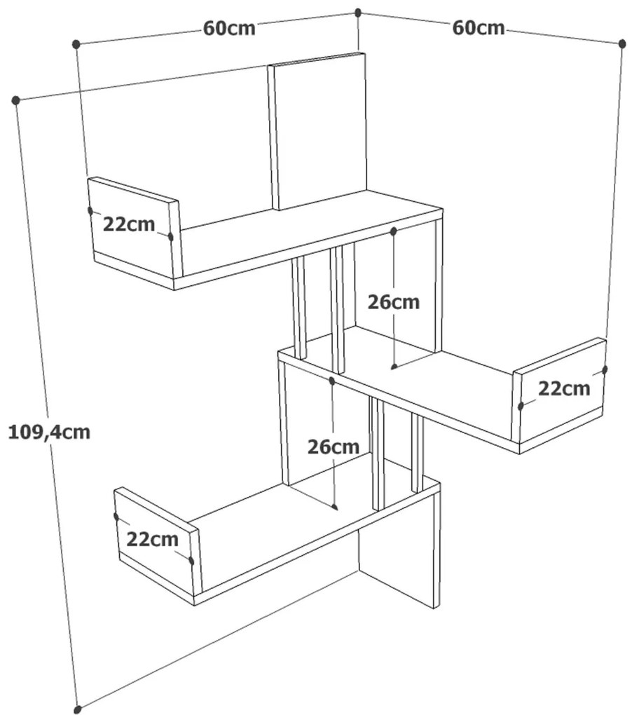 Rohová nástenná polica ZIGZAG borovica Atlantic