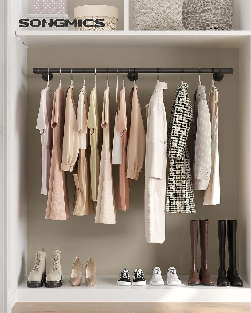 Nástenná tyč na šaty, nástenný vešiak, priemyselný štýl, čierny