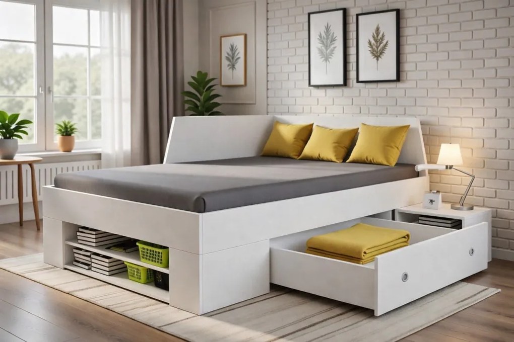 Úložná posteľ so zástenou Junior 120x200 cm, biela