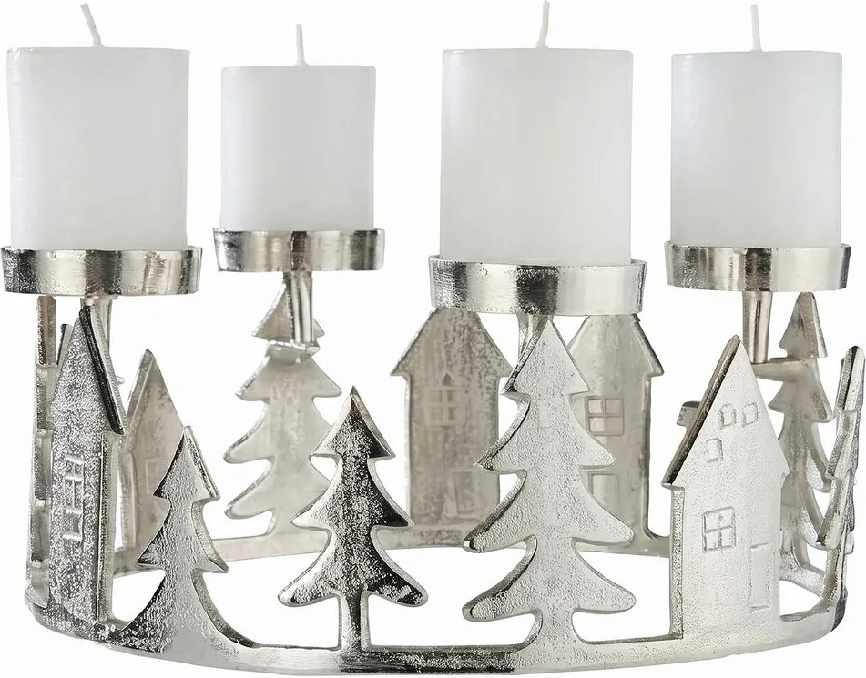 ADVENT Adventný veniec domčeky 35 cm - strieborná