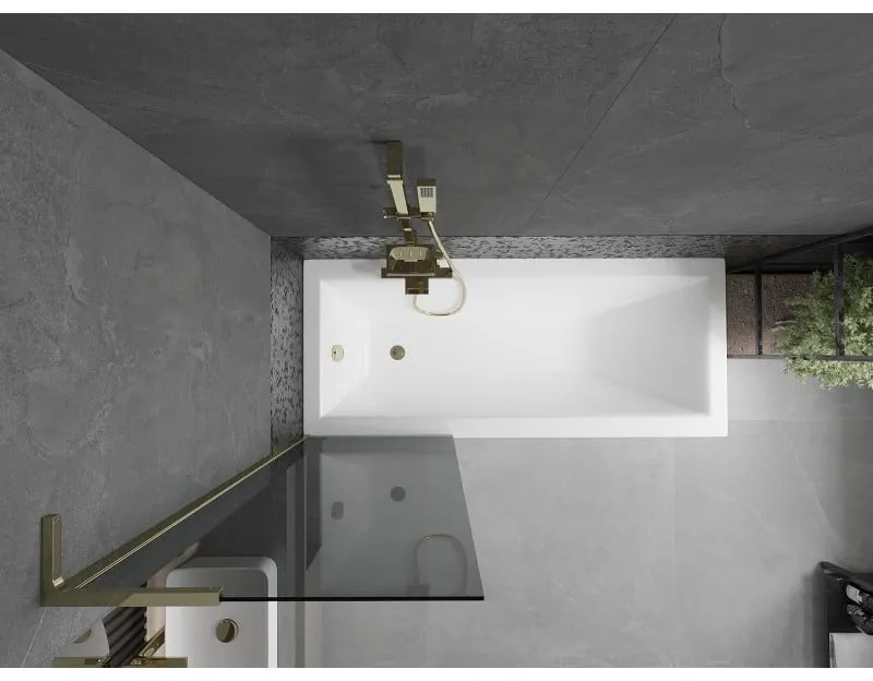Mexen Next L, 1-krídlová vaňová zástena 60 x 150 cm, 6mm šedé sklo, zlatý lesklý profil, 895-060-000-03-40-50
