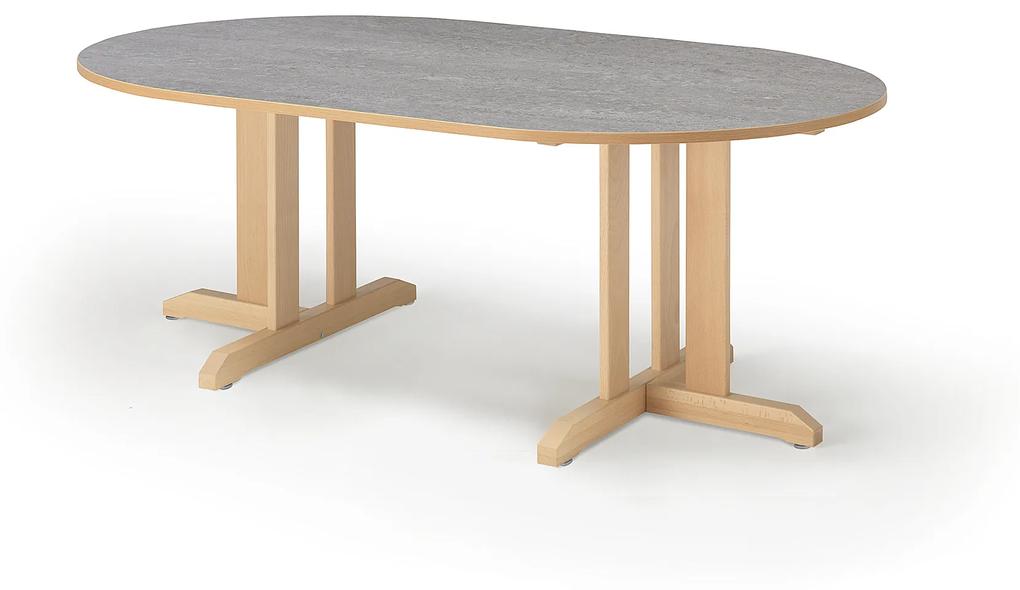 Stôl KUPOL, oválny, 1500x800x600 mm, linoleum - šedá, breza