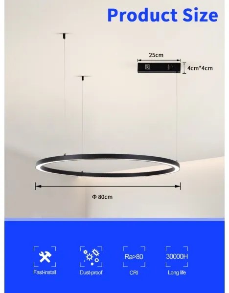 Immax NEO 07215L-LED Stmievateľný luster na lanku FINO 60W/230V 80cm čierna Tuya+DO