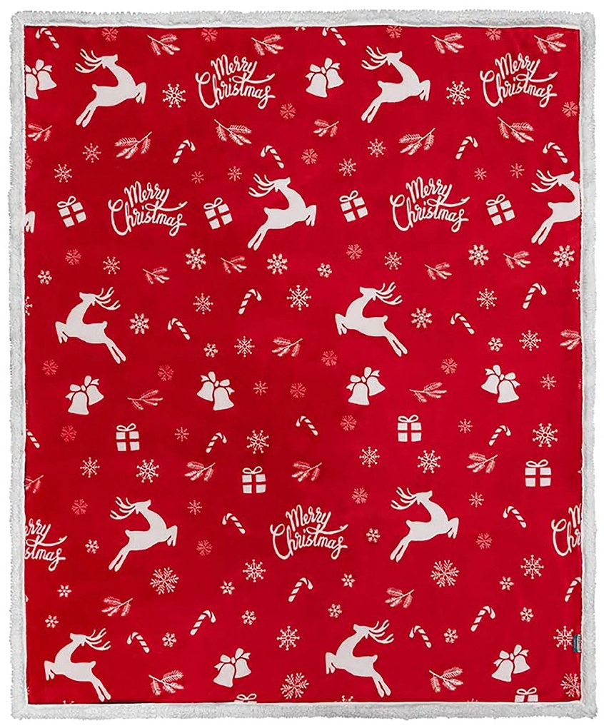 Vianočná červená baránková deka z mikroplyšu CANDY BELLS Rozmer: 160 x 200 cm