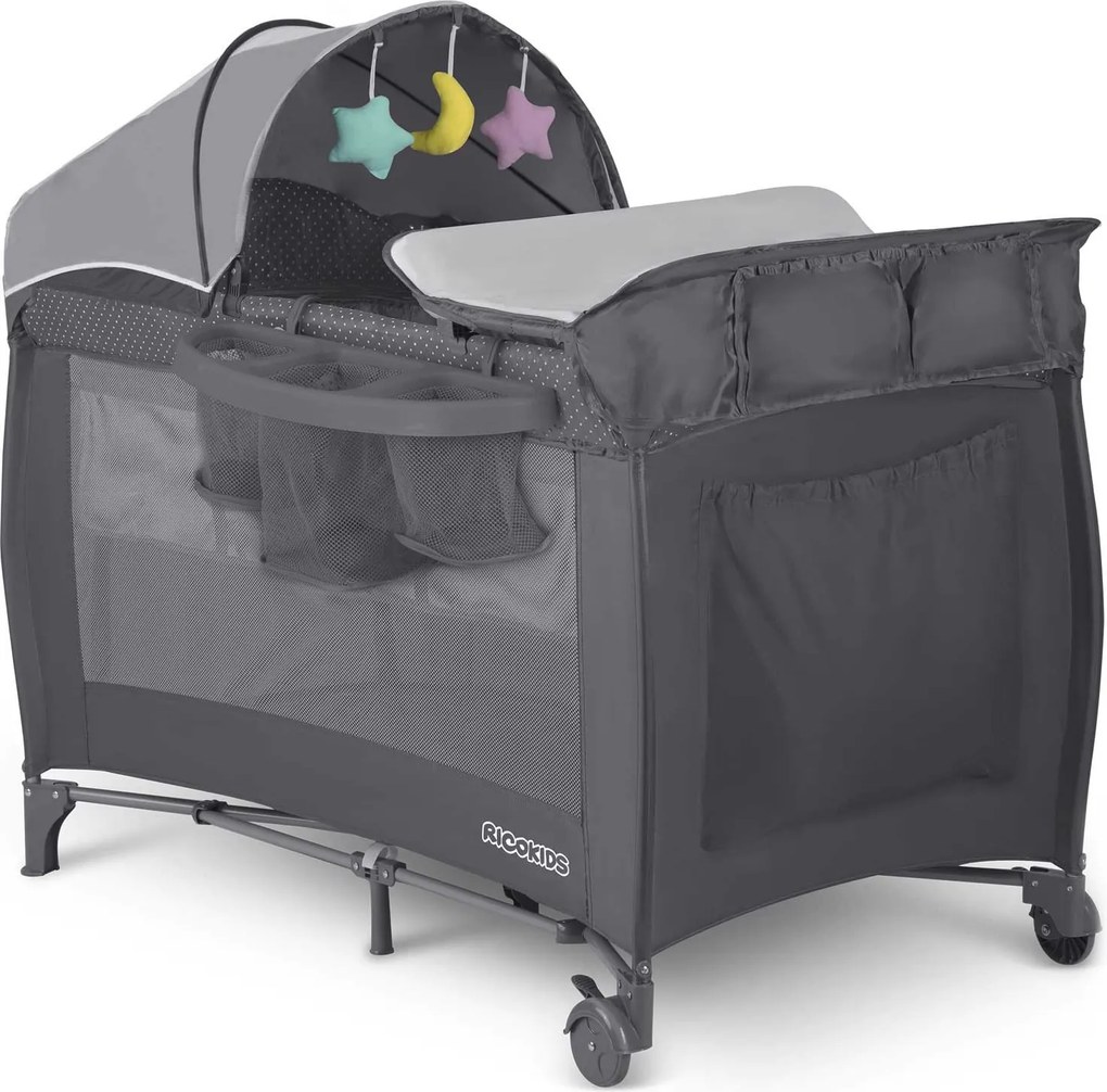 Ricokids Cestovná postieľka + matrac + taška 125 x 65 x 78 cm RK-242 antracit