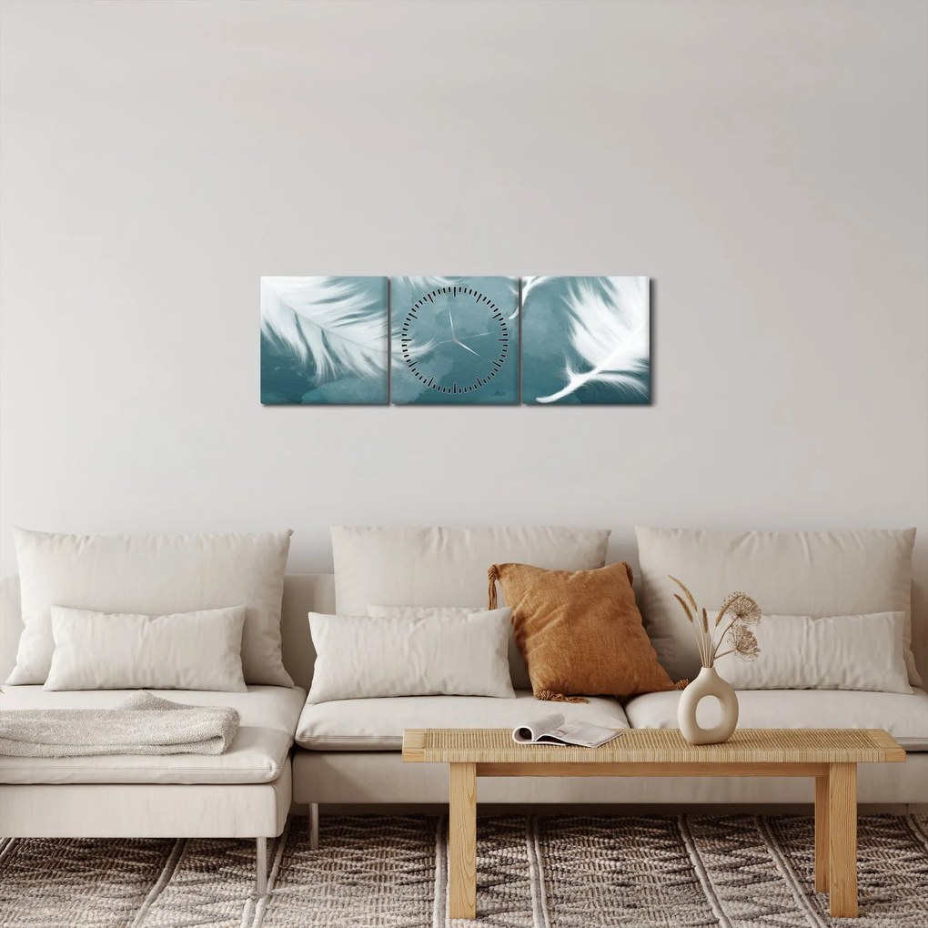 Obraz - Biela pierka (s hodinami) (90x30 cm)
