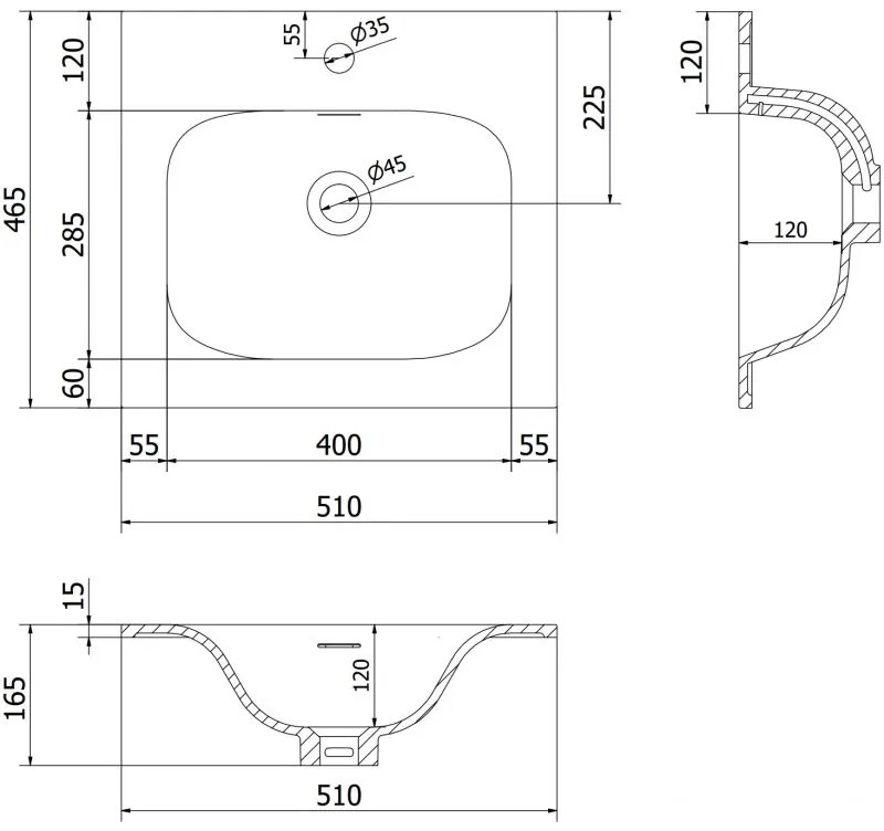 Mexen Vela, umývadlo na zapustenie 51 x 46,5 cm, biela matná, 25235001