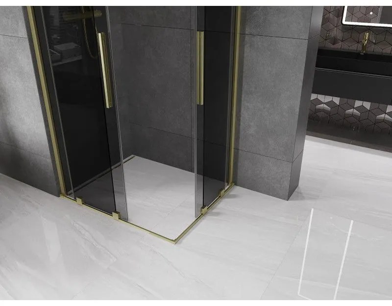 Mexen Velar Duo, sprchový kút s posuvnými dverami 100 x 90 cm, 8mm šedé sklo, zlatá matná, 871-100-090-42-55