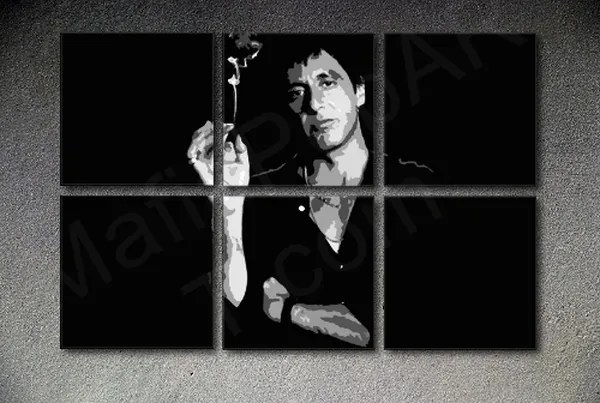 Ručne maľovaný POP Art obraz SCARFACE-AL PACINO 6 dielny  XXL Akcia al8