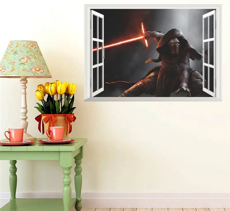 Veselá Stena Samolepka na stenu na stenu Kylo Ren za oknom