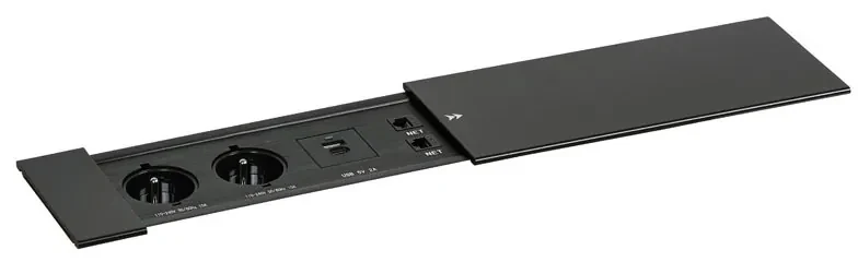 Stôl PRIMO INFINITY 1800 x 900 x 750, orech + stolná zásuvka TYP IV, čierna