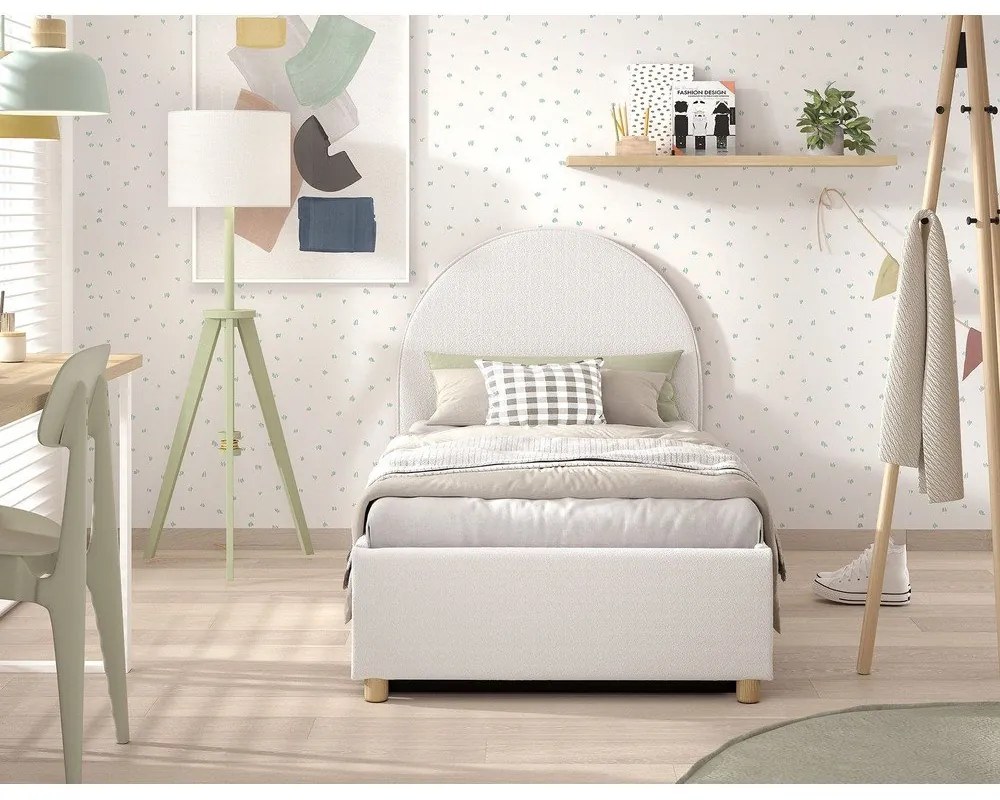 Biela čalúnená jednolôžková posteľ s úložným priestorom s roštom 90x200 cm Moon – Vipack