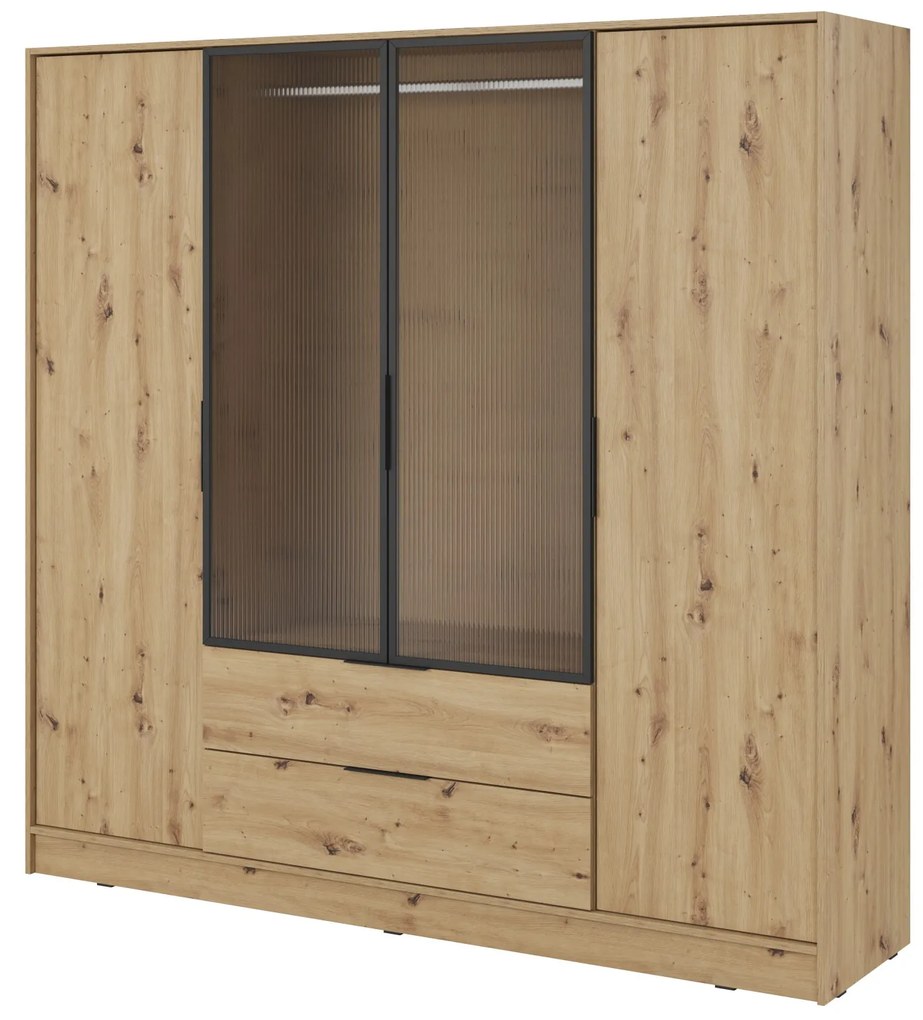 Šatníková skriňa Kelly 4D RM s tyčou 206 cm dub artisan