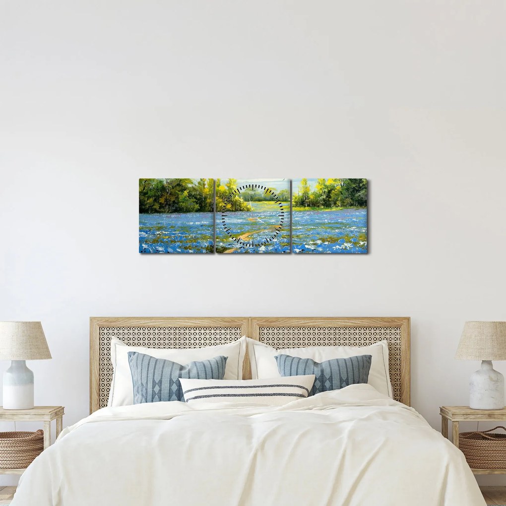 Obraz - Cestička v poli, olejomaľba (s hodinami) (90x30 cm)