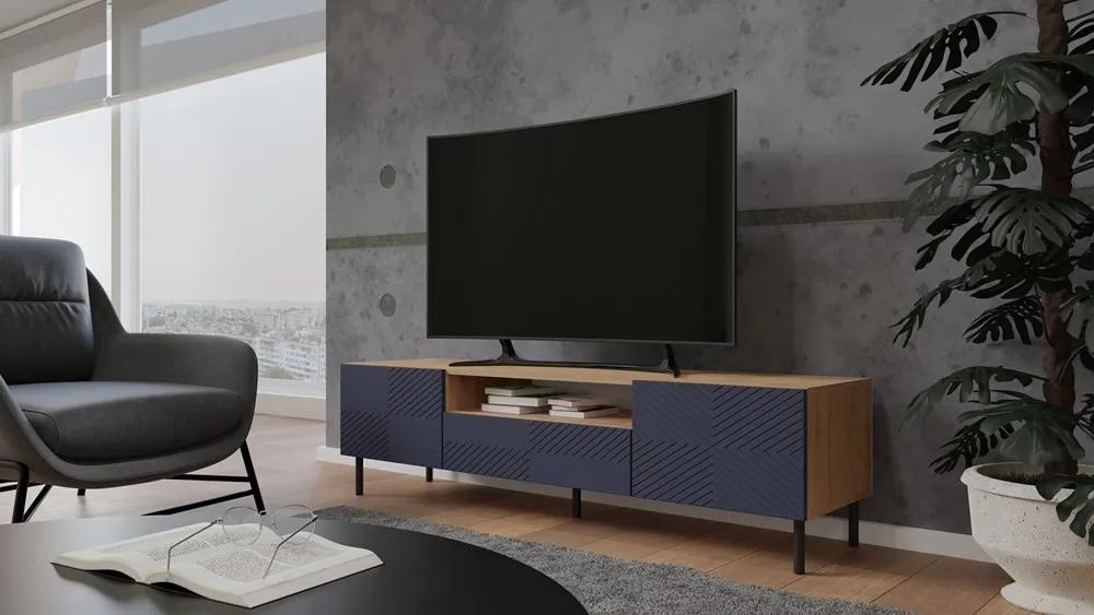 TV stolek KAMA 160 cm modrý/dub artisan