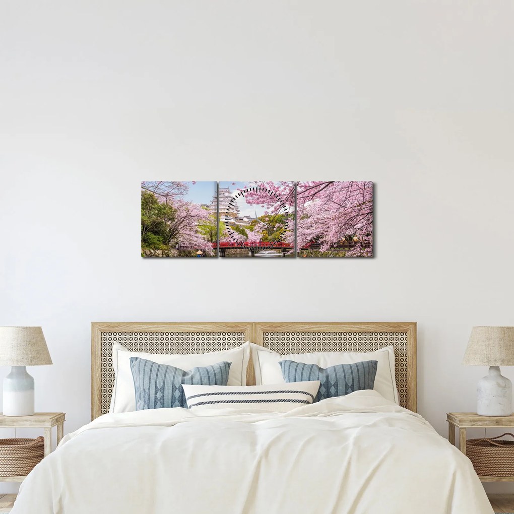 Obraz japonskej čerešne (s hodinami) (90x30 cm)