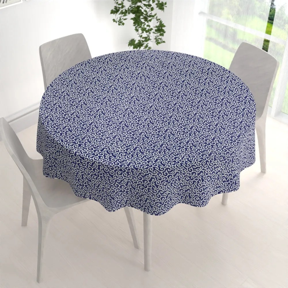 Biante Bavlnený okrúhly obrus Sandra SA-257 Ornamenty na tmavo modrom Ø 120 cm