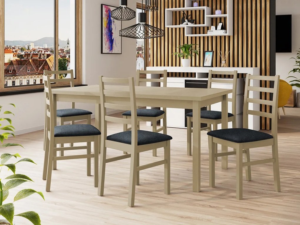 Rozkladací jedálenský stôl so 6 stoličkami AL02, Morenie: Orech - L, Poťahové látky: Zetta 300
