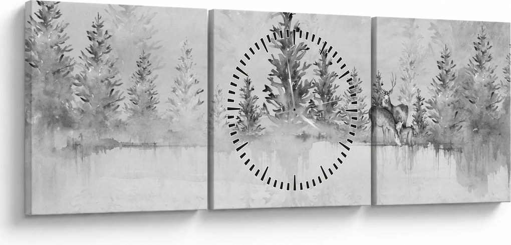 Obraz - Jelene pri jazere (s hodinami) (90x30 cm)