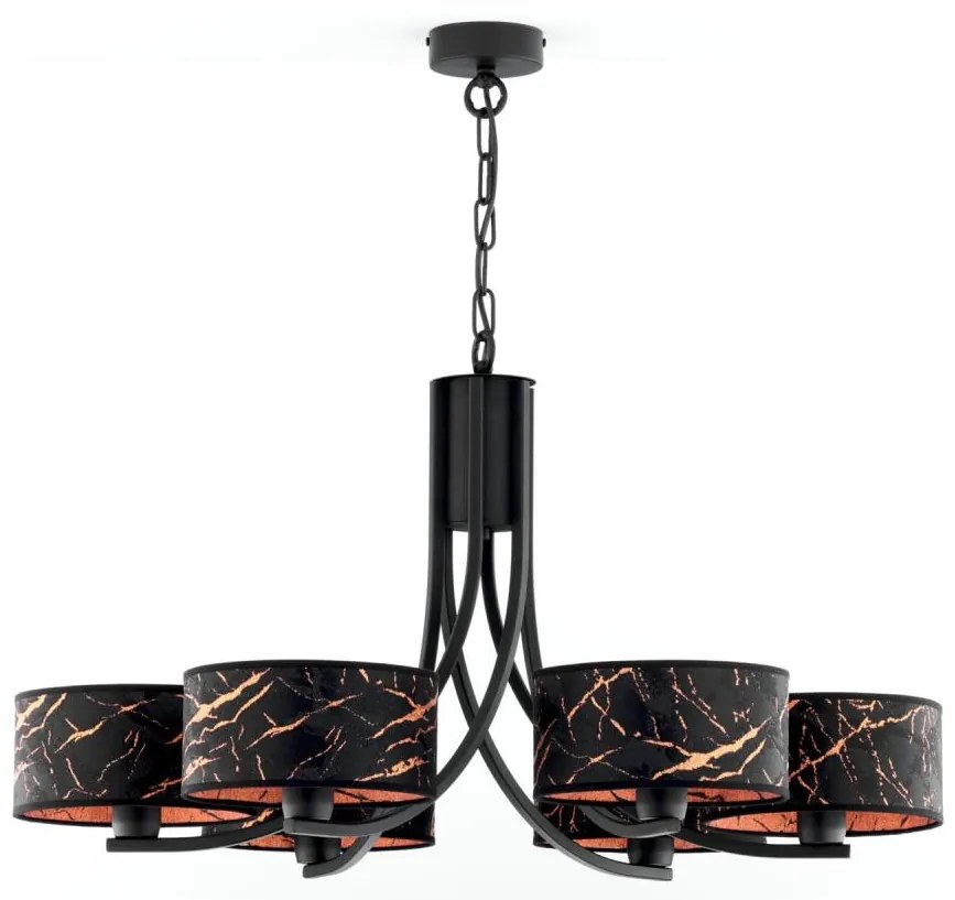 Jupiter 2108- Luster na reťazi ARTHUR 6xE27/15W/230V čierna/oranžová/mramorový dekor