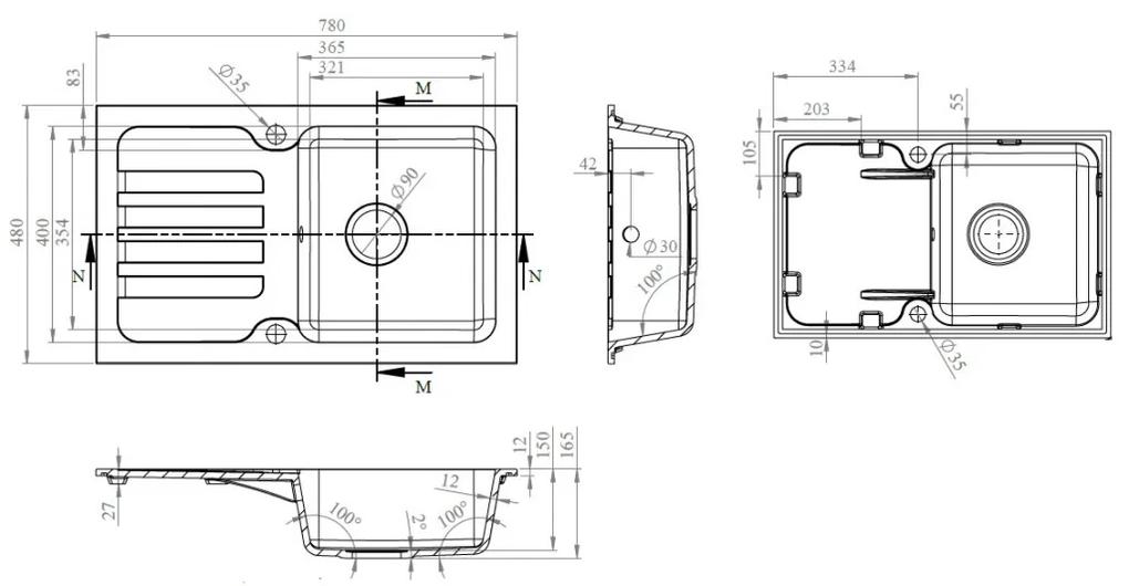 Vima Drezový set Grohe 5/C - Granitový drez s odkvapkávacou plochou 780x480 mm, sivá + Drezová batéria Grohe Eurosmart